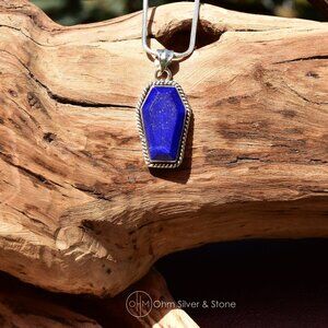 Sterling Silver Lapis Lazuli Coffin Pendant – 925 Silver, Bezel Setting